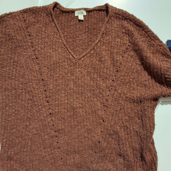 A.n.a Womens Sz L Barvarian Brown Long Sleeve V-Neck Pullover Sweater Wintercore - Picture 4 of 6